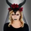 Gothic Kopfschmuck Mit Langen Hörnern, Rosen Und Schleier