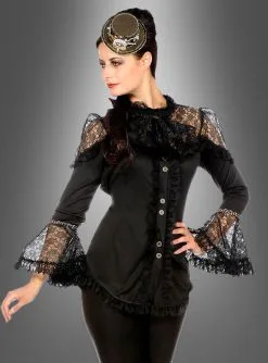 Elegante Bluse Mit Spitze Schwarz