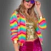 Kurze Plüschjacke Regenbogen