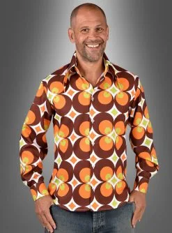 70er Retro Hemd Herren Braun-orange