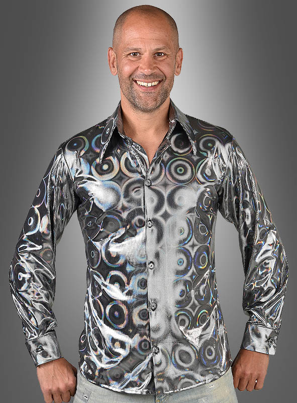 70er Disco Hemd Hologramm Kreise Silber 1 70er Disco Hemd Hologramm Kreise Silber