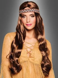 Langhaar Perücke Braun Mit Stirnband