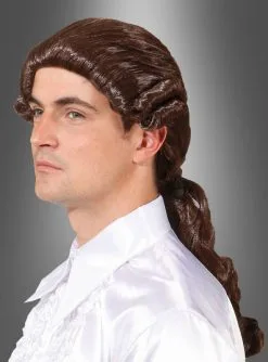 Historische Herrenperücke Mit Zopf Braun