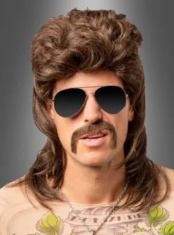 80er Vokuhila Herrenperücke Braun