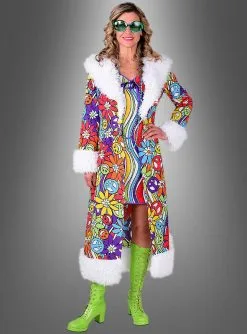 Langer Mantel Hippie Smile -Günstiges Kostumhaus Geschäft pluesch mantel flower power 70er efe9a730f2 3